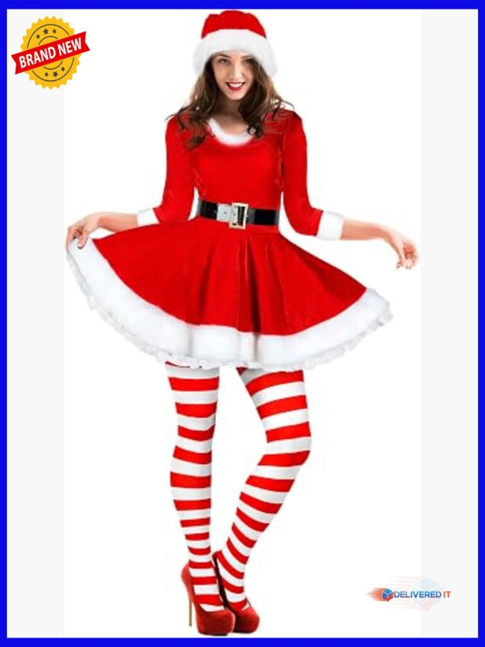 Women's Santa Claus Costume Set with Dress, Tights & Hat - Medium